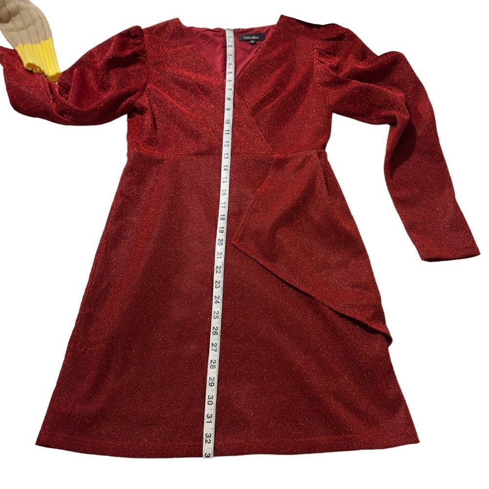 LEA & VIOLA Shimmer Overlay Dress Red MEDIUM - Picture 3 of 16